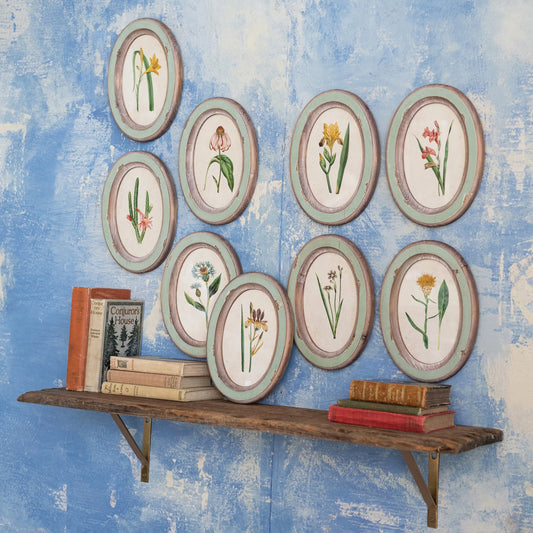Wood Framed Glass Wall Decor with Flower, Feathered Farmhouse