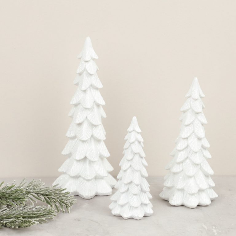 White Glitter Trees, Feathered Farmhouse