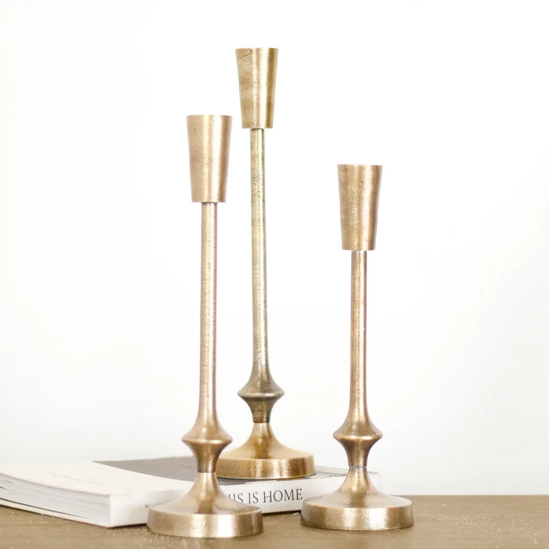 Gold Finish Candle Pillars, The Feathered Farmhouse