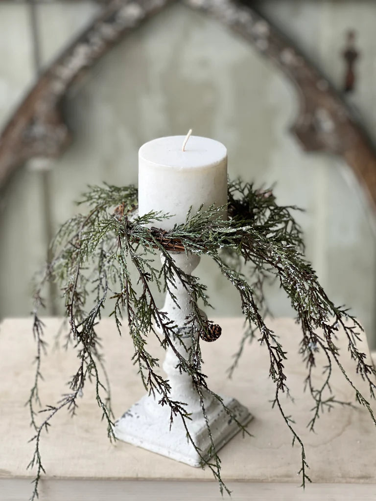 Weeping Cedar Candle Ring, Feathered Farmhouse