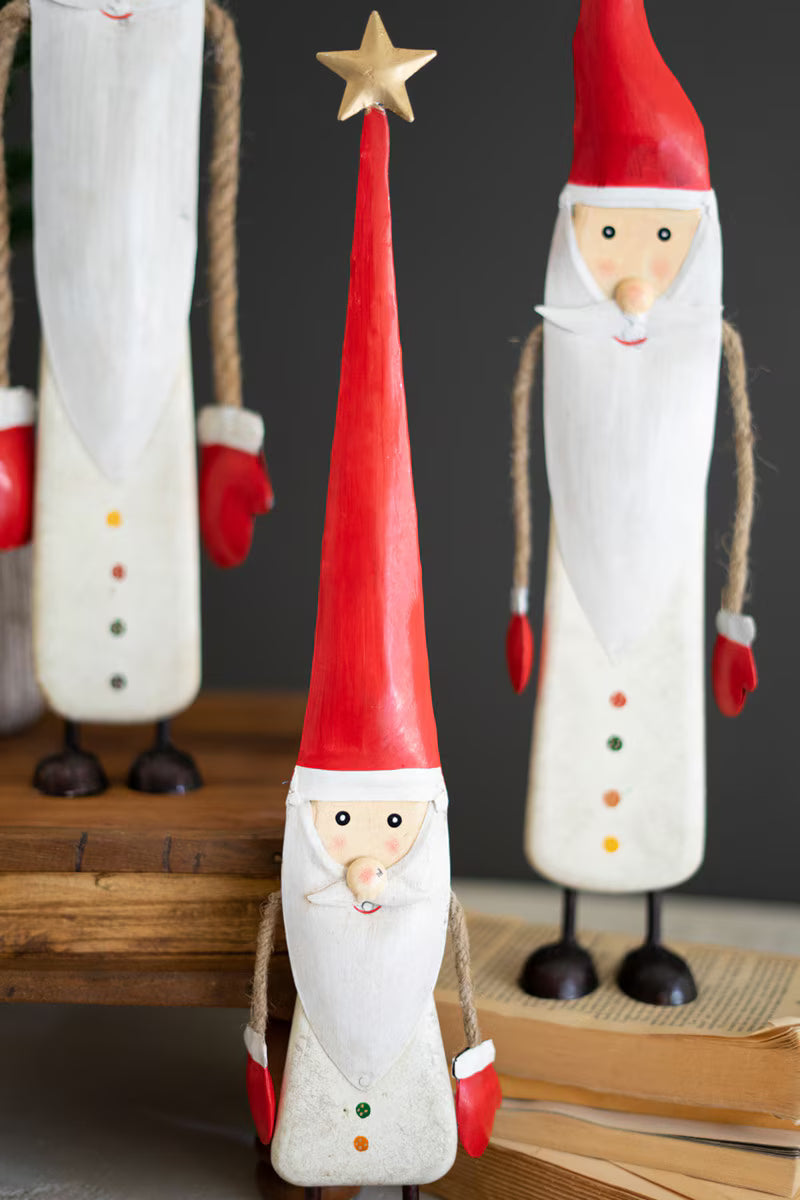Painted Metal and Wood Santas, Feathered Farmhouse