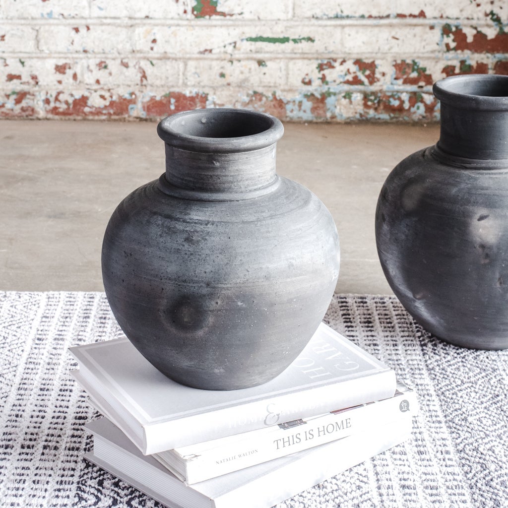 Black Terra Cotta Vase, The Feathered Farmhouse
