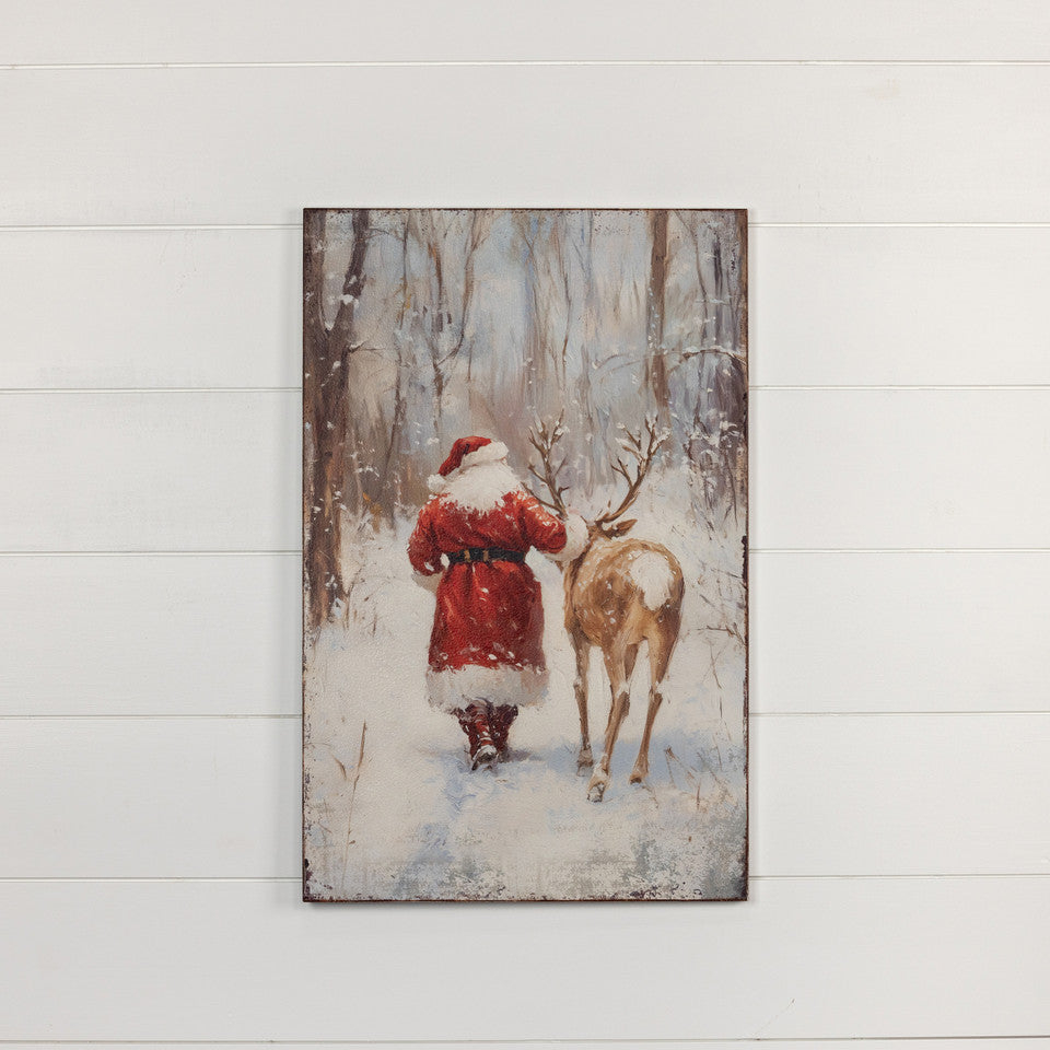 Santa with Deer Print, Feathered Farmhouse