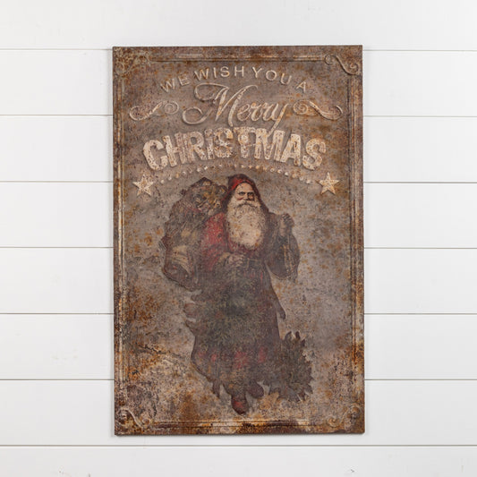 Metal Merry Christmas Santa Plaque, Feathered Farmhouse