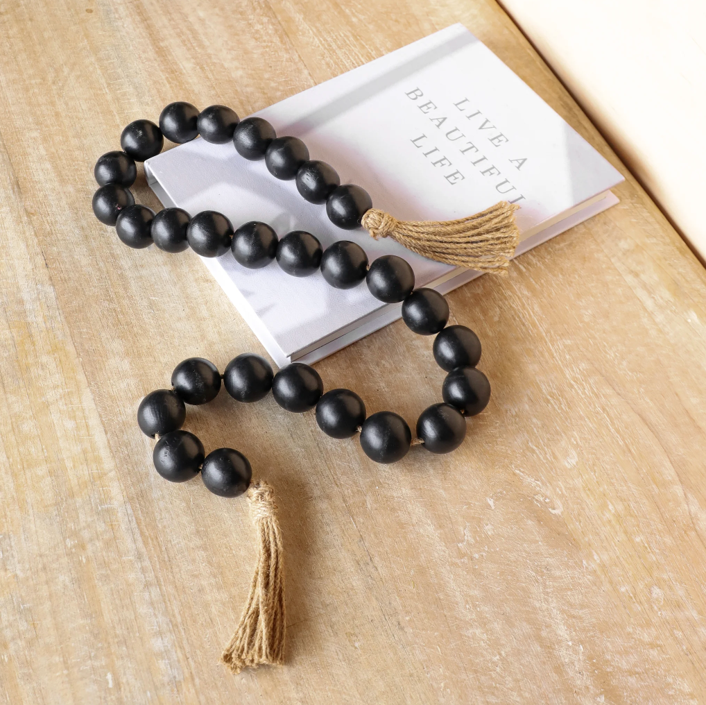 Black Beads w/ Jute Tassels, The Feathered Farmhouse