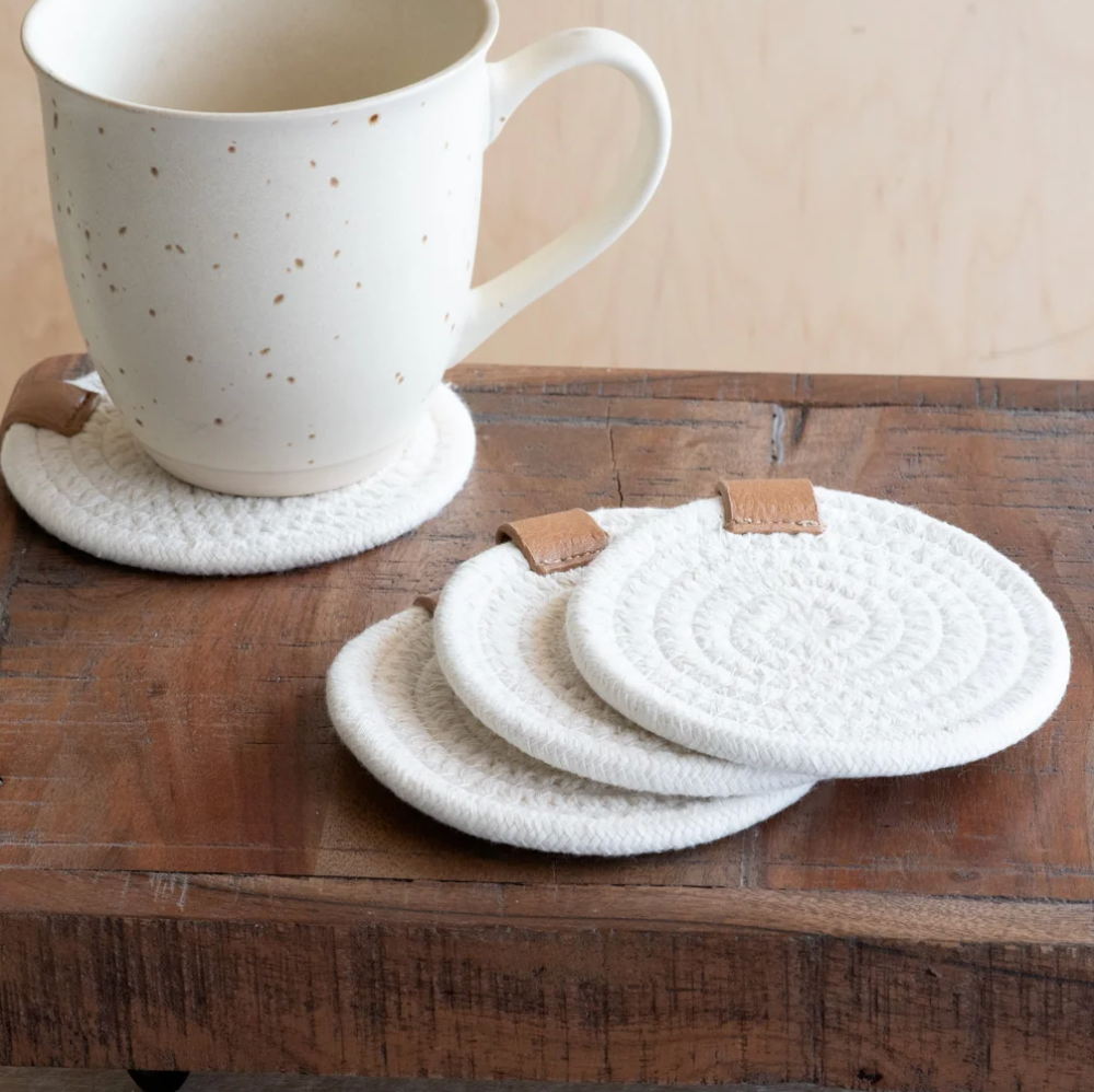 Round White Coasters, The Feathered Farmhouse