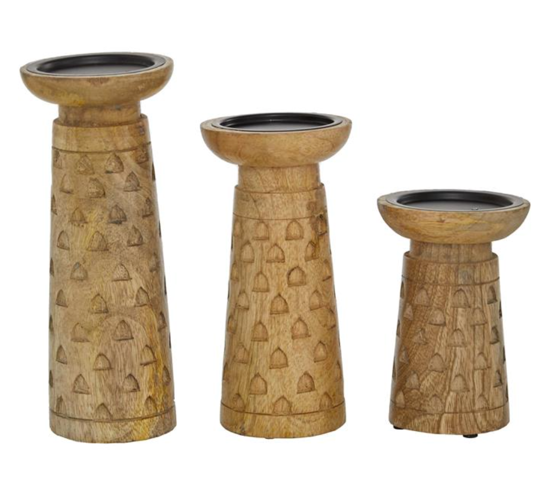 Carved Pillar Candle Holder, The Feathered Farmhouse