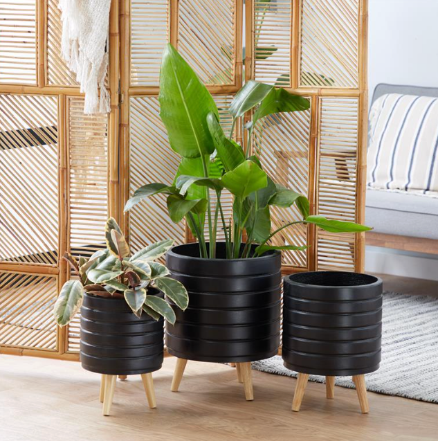 mango wood plant pot Striped Mango Wood Planters