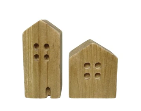 Natural Wood Block House, Feathered Farmhouse
