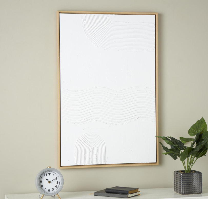White Canvas Framed Wall Art, Feathered Farmhouse