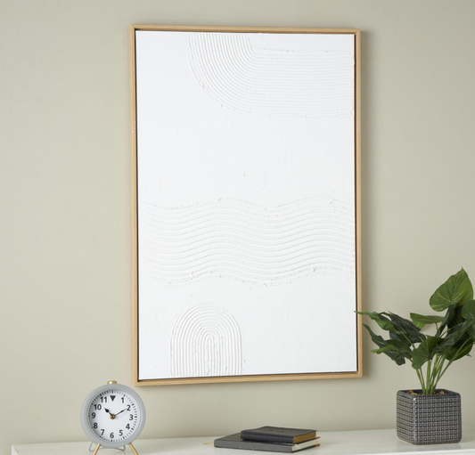 White Canvas Framed Wall Art, Feathered Farmhouse