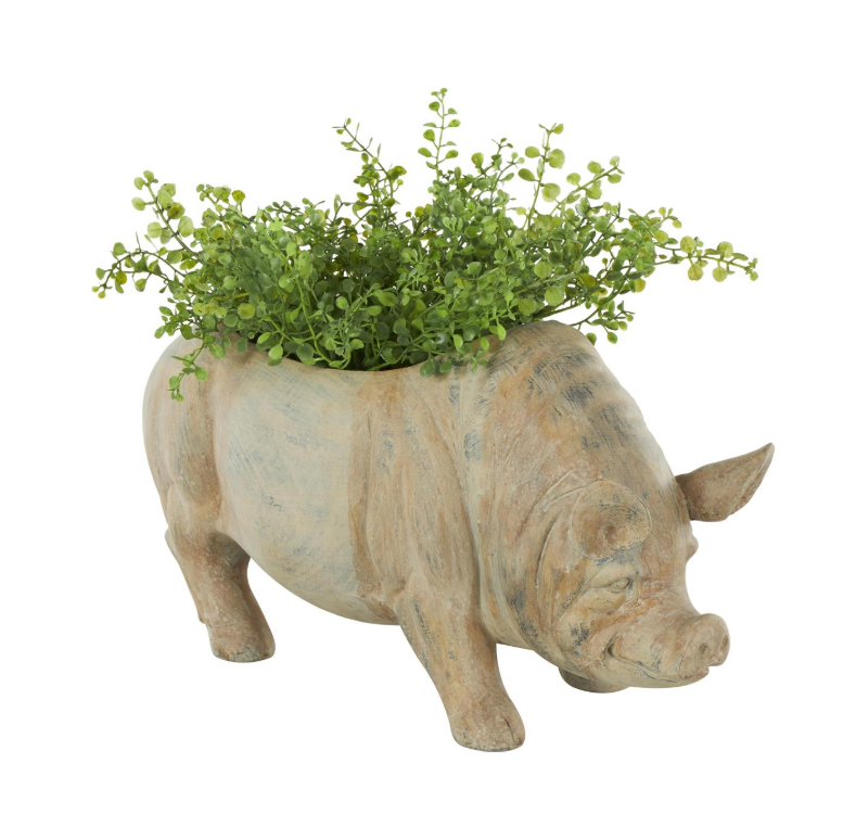 Distressed Pig Planter, Feathered Farmhouse