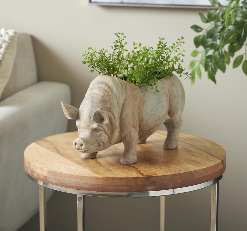 Distressed Pig Planter, Feathered Farmhouse