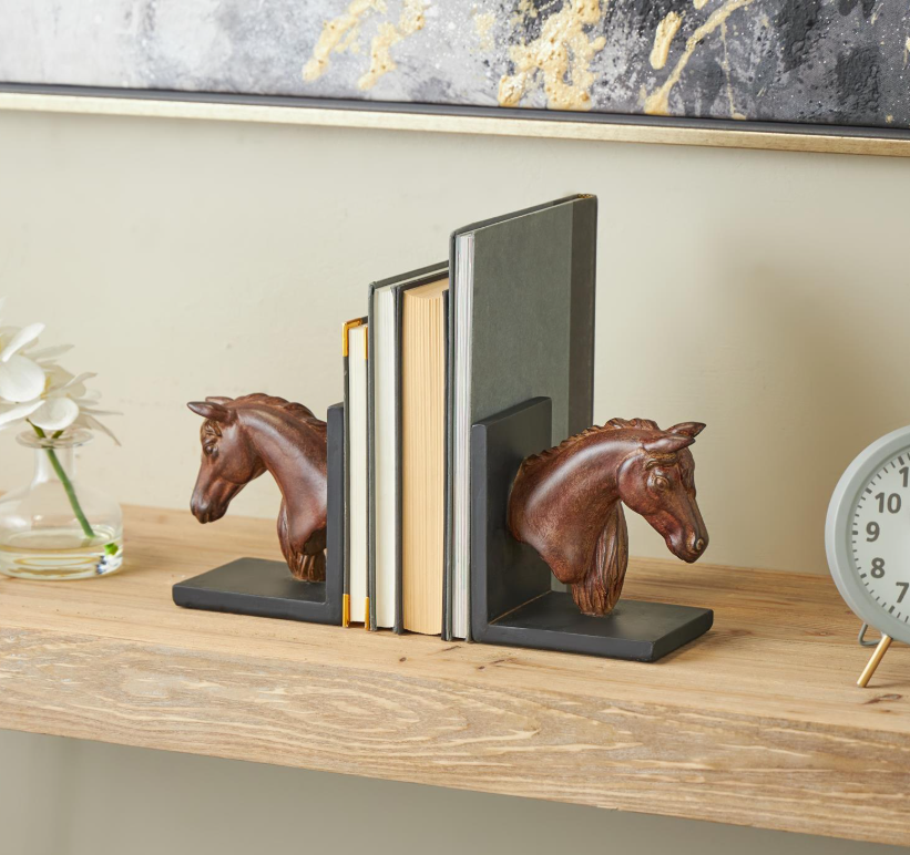 Copper Horse Head Bookends, Feathered Farmhouse