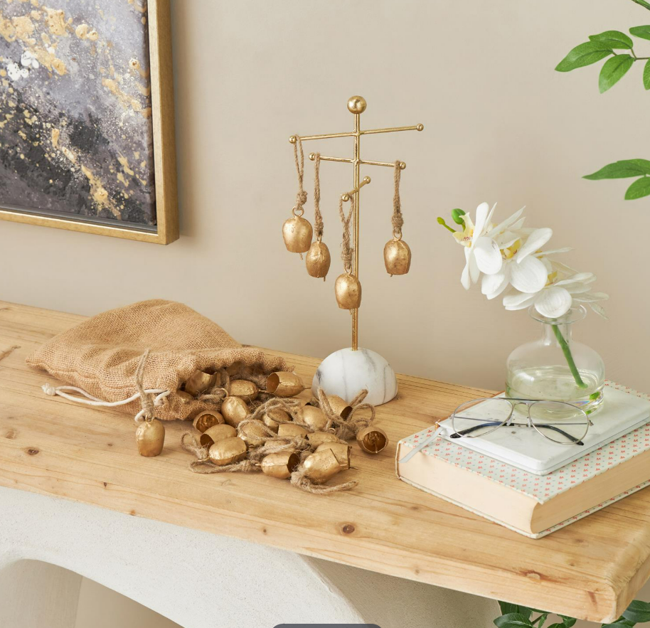 Gold Metal Tibetan Bell Set, Feathered Farmhouse