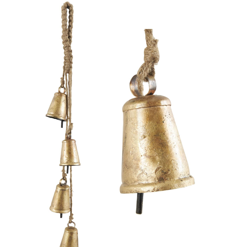 Gold Tibetan Four-Bell Cow Bells, Feathered Farmhouse