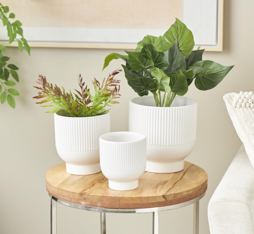 farmhouse indoor planter White Planter with Linear Grooves – The Feathered Farmhouse