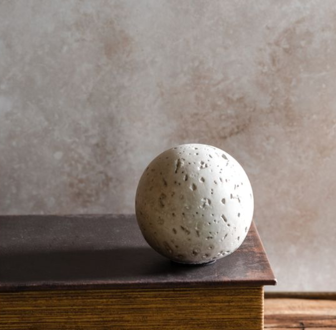 Cream Cement Deco Ball, Feathered Farmhouse