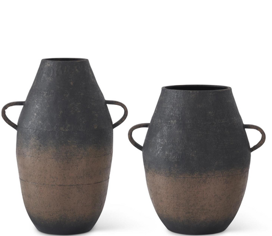 Black + Brown Metal Vase, Feathered Farmhouse