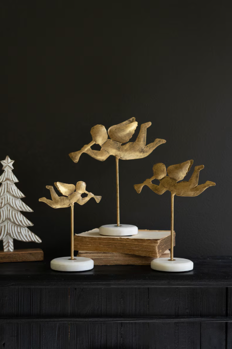 Tabletop Angels on Marble Bases, Feathered Farmhouse
