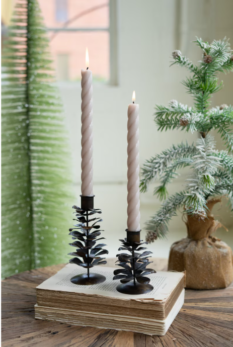 Pine Cone Taper Holder, Feathered Farmhouse
