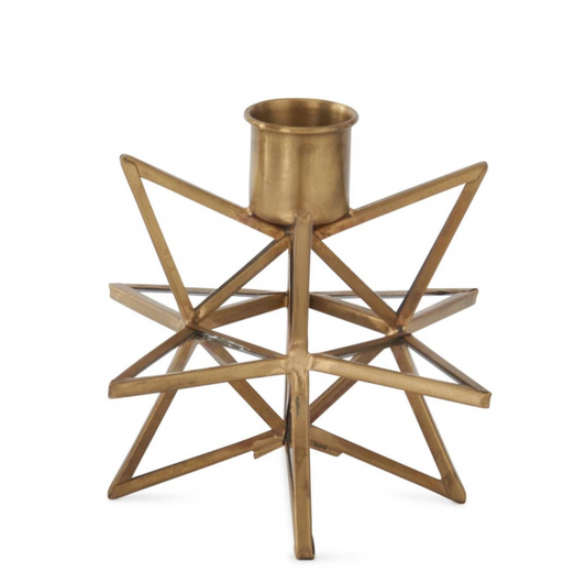 Gold Metal & Glass Star Taper Candleholder, Feathered Farmhouse