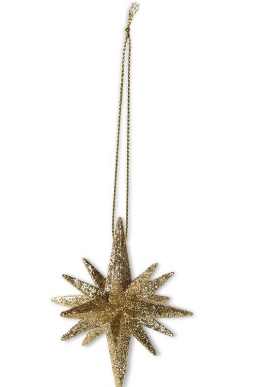 Gold Glitter Star Ornament, Feathered Farmhouse
