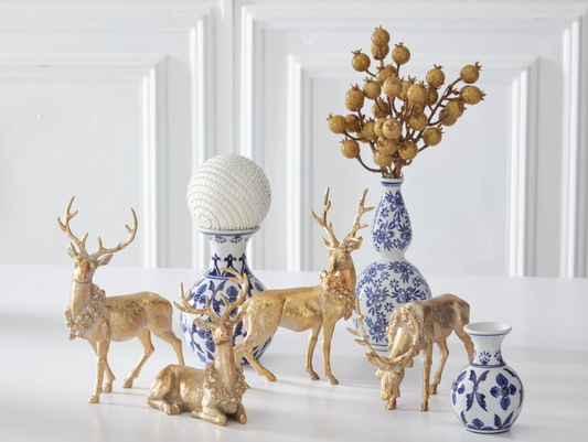 Antique Gold Resin Deer, Feathered Farmhouse