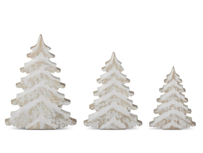 Whitewashed Mango Wood Christmas Trees, Feathered Farmhouse