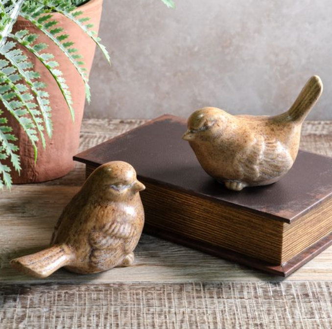 Beige Ceramic Birds, Feathered Farmhouse