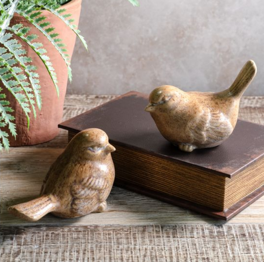 Beige Ceramic Birds, Feathered Farmhouse