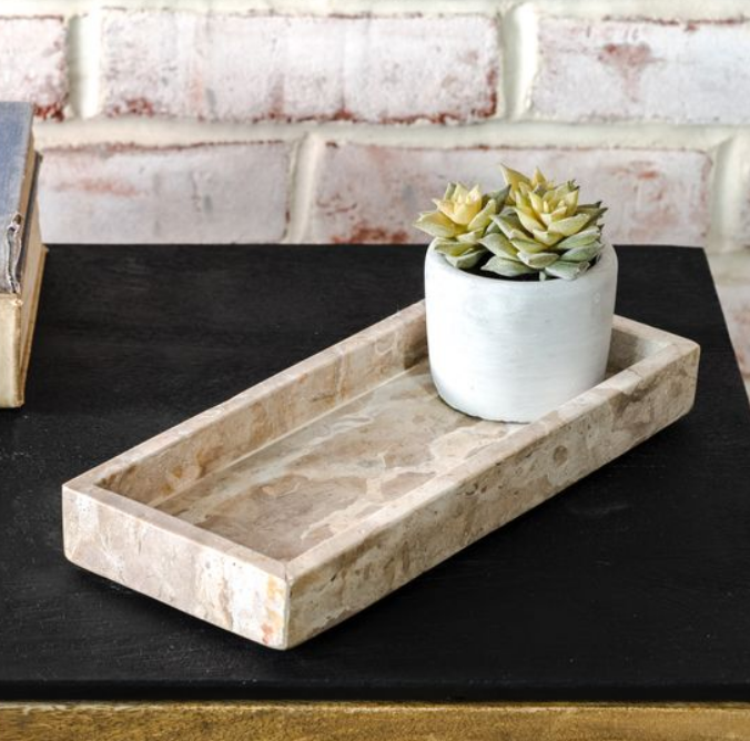 Beige Marble Vanity Tray, Feathered Farmhouse