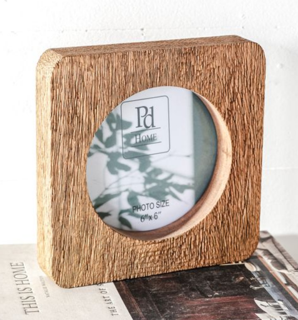 Round Natural Wood Photo Frame, Feathered Farmhouse