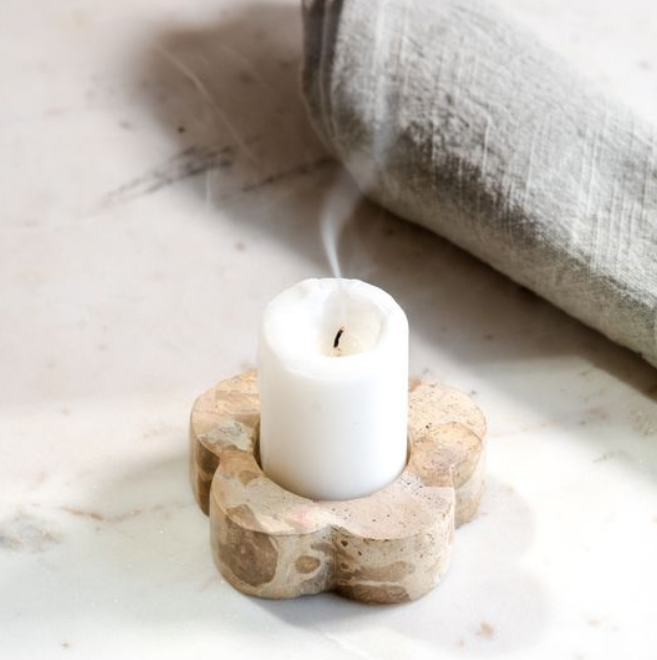 Marble Flower Tealight Holder, Feathered Farmhouse