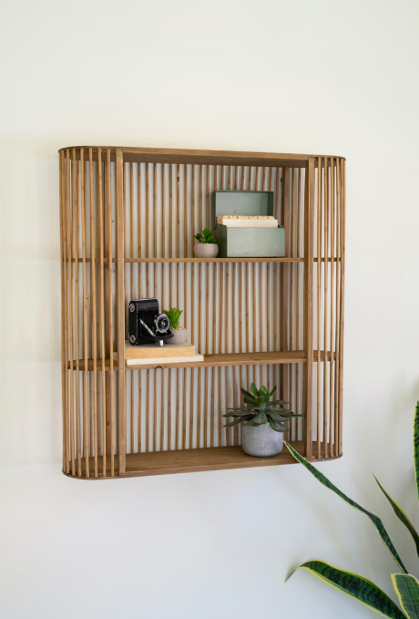 Wood Spindle Oval Wall Shelf, Feathered Farmhouse