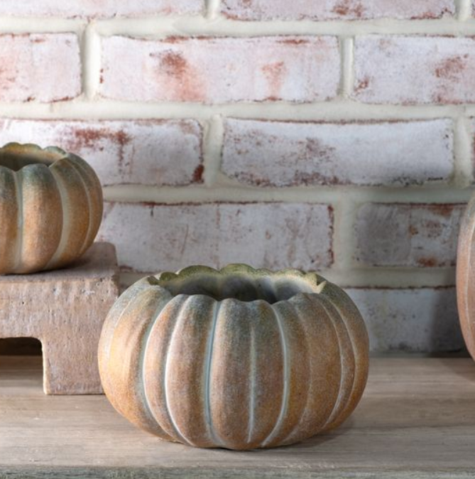 Fall Ombre Cement Pumpkin, Feathered Farmhouse