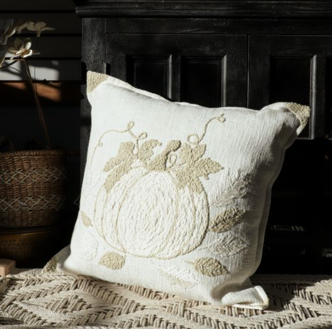 Pumpkin Pillow Corner Stitching, Feathered Farmhouse