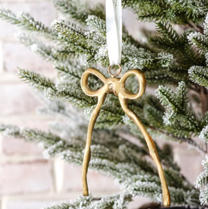 Gold Ribbon Ornament, Feathered Farmhouse