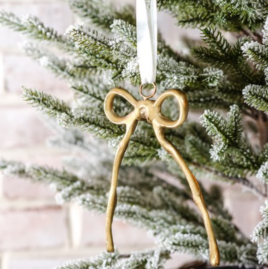 Gold Ribbon Ornament, Feathered Farmhouse
