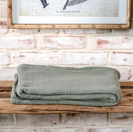 Burnt Olive Cotton Throw, Feathered Farmhouse