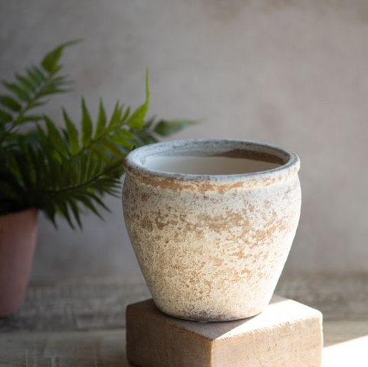 White Washed Ceramic Planter, Feathered Farmhouse