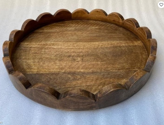 Round Mango Wood Tray, Feathered Farmhouse