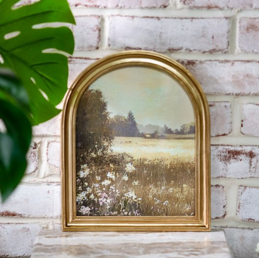 Arched Gold Frame Landscape, Feathered Farmhouse
