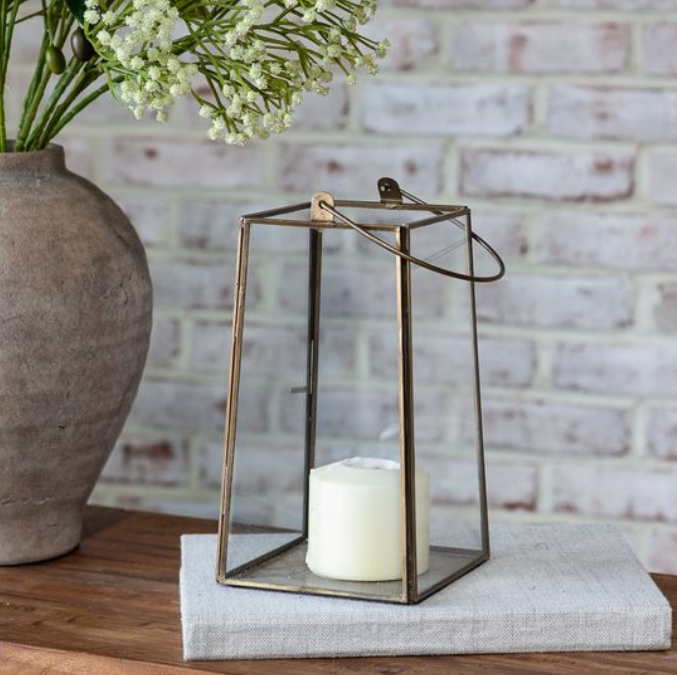 Glass + Iron Hanging Lantern, Feathered Farmhouse