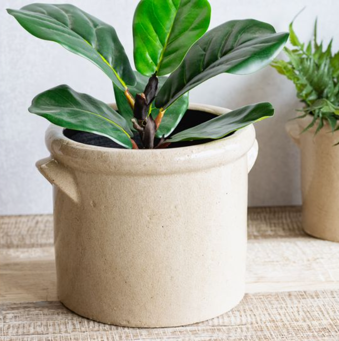 Handle Ceramic Crock, Feathered Farmhouse