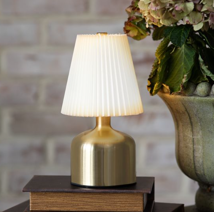 Rechargable Ivory & Gold LED Lamp, Feathered Farmhouse