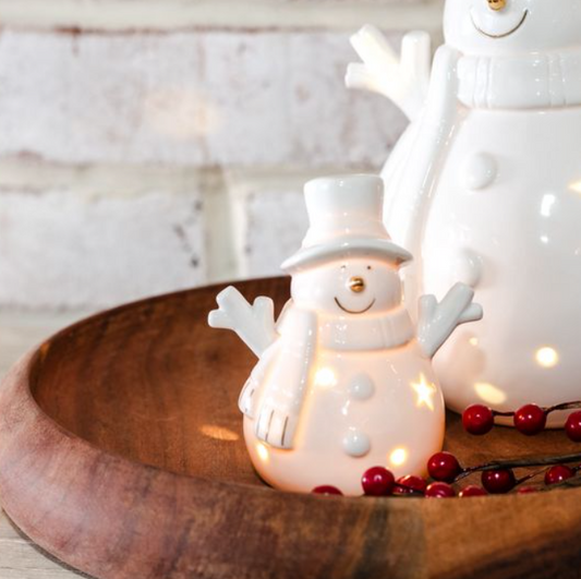 White Happy LED Snowman, Feathered Farmhouse