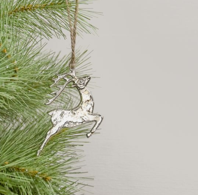 Metal Deer Ornament, Feathered Farmhouse