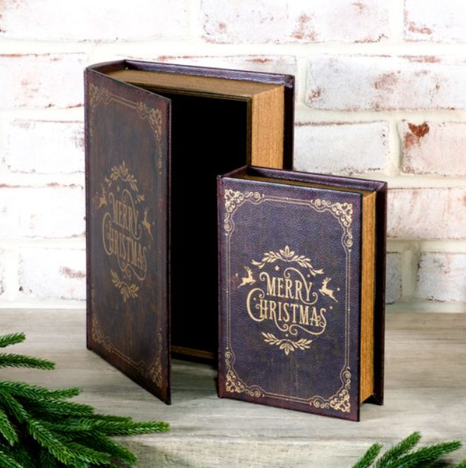 Vintage Merry Christmas Storage Books, Feathered Farmhouse
