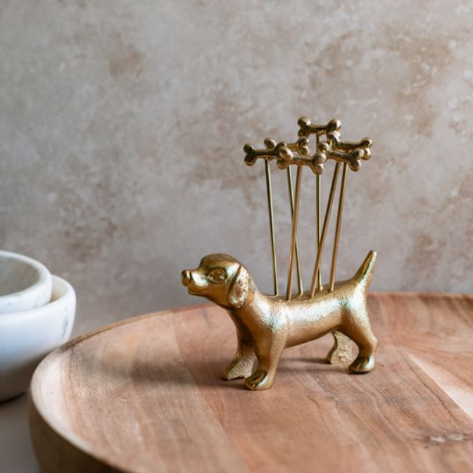 Gold Dog Picks & Holder, Feathered Farmhouse